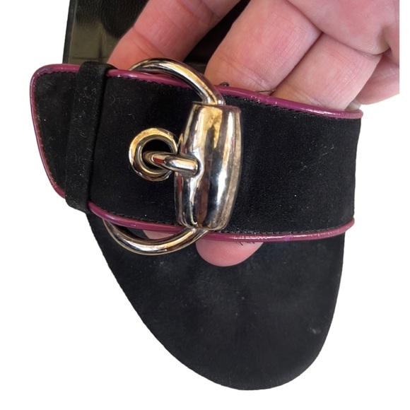 Gucci Leather Colorblock Sandals Black Purple Trim Red Heel Spring 2007 Size 7.5